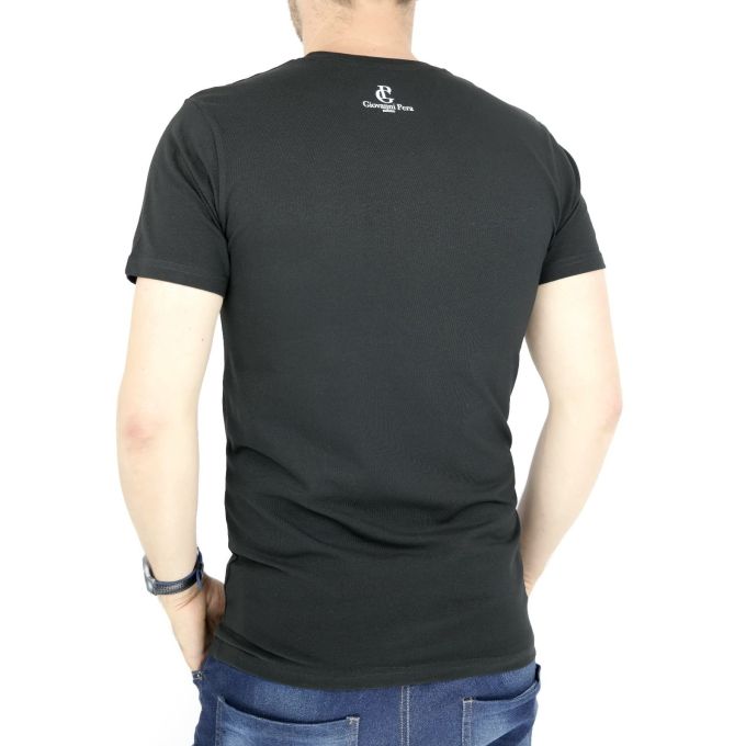 GIOVANNI PERA T-shirt męski czarny puzzle TGP03 | Grishop | Koszulki