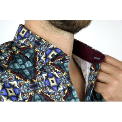 DANIEL BESSI Koszula męska fb520 witraże zielone | Sklep GriShop.eu | Koszule