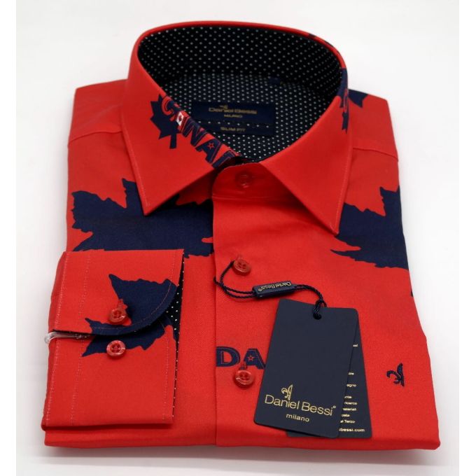 DANIEL BESSI Koszula męska fb499 czerwona canada | Sklep GriShop.eu | Koszule