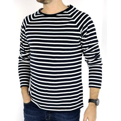 MINIMUM sweter męski paski granatowy biały SWMN01 | Grishop | Swetry