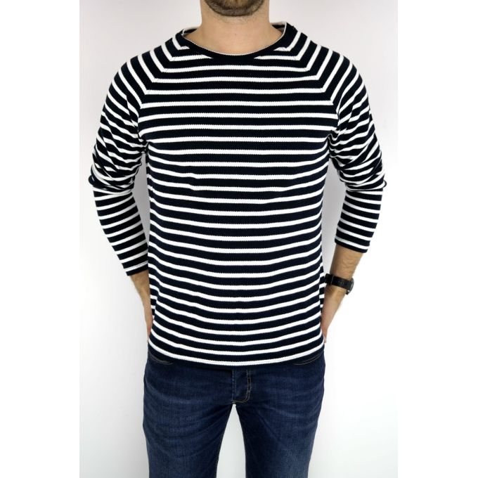 MINIMUM sweter męski paski granatowy biały SWMN01 | Grishop | Swetry