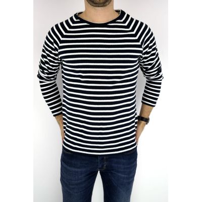 MINIMUM sweter męski paski granatowy biały SWMN01 | Grishop | Swetry