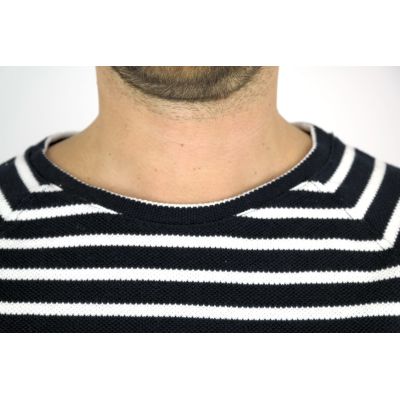 MINIMUM sweter męski paski granatowy biały SWMN01 | Grishop | Swetry