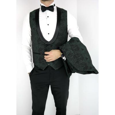 Garnitur męski z pasem oraz kamizelką zieleń GG03 | Sklep GriShop.eu | Garnitury