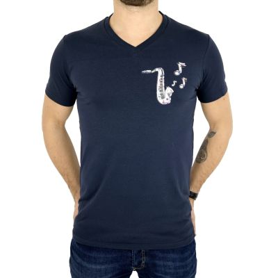 GIOVANNI PERA T-shirt męski granat serek jazz TGP11 | Grishop | Koszulki