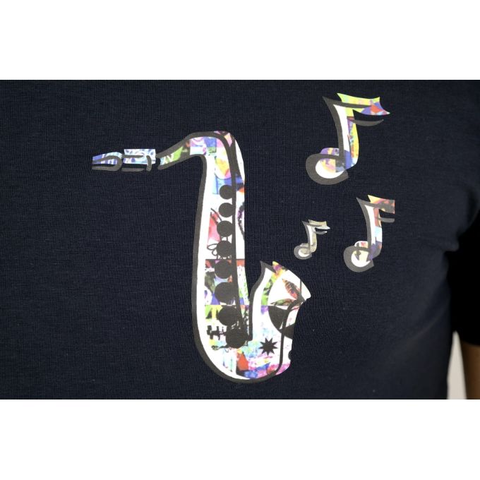 GIOVANNI PERA T-shirt męski granat serek jazz TGP11 | Grishop | Koszulki