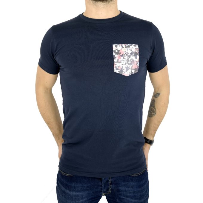 GIOVANNI PERA T-shirt męski granat puzzle TGP15 | Grishop | Koszulki