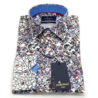 DANIEL BESSI Koszula męska fb536 W KWIATY cieniowana | Sklep GriShop.eu | Koszule