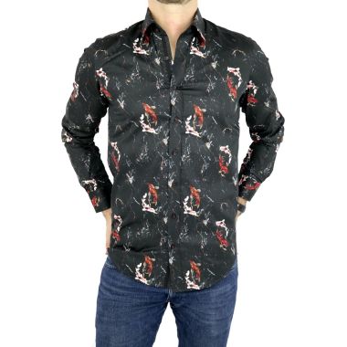 DANIEL BESSI Koszula męska fb541 W RYBY, czarna | Sklep GriShop.eu | Koszule 2