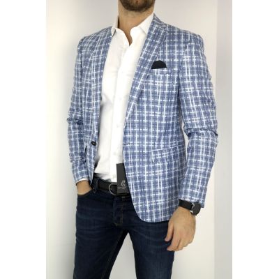 GIOVANNI PERA Marynarka męska D018 krata niebieska | Sklep GriShop.eu | Marynarki