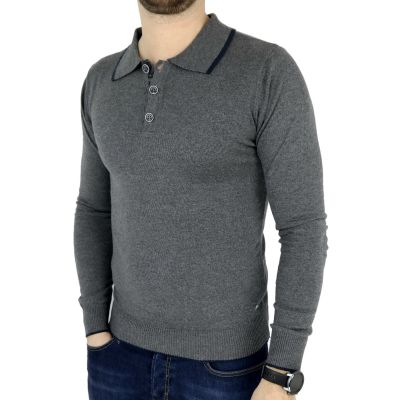 GREENBERG sweter męski polo szary SWGB04 | Grishop | Swetry