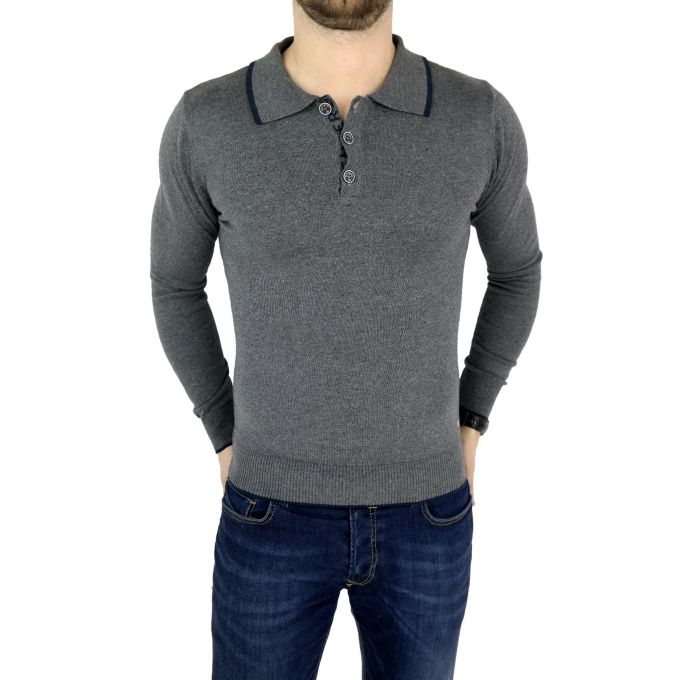 GREENBERG sweter męski polo szary SWGB04 | Grishop | Swetry