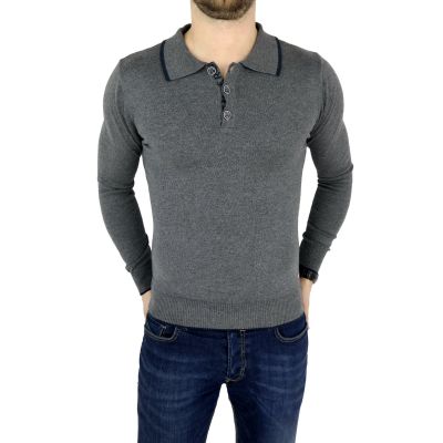 GREENBERG sweter męski polo szary SWGB04 | Grishop | Swetry
