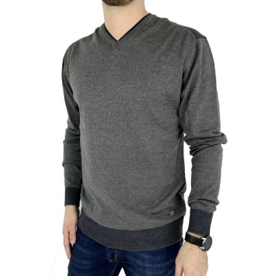 GREENBERG sweter męski szary serek łaty SWGB06 | Grishop | Swetry