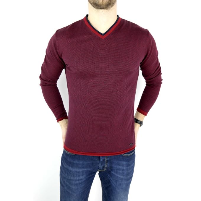 GREENBERG sweter męski prążki czerwony granat SWGB07 | Grishop | Swetry