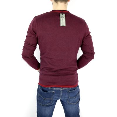GREENBERG sweter męski prążki czerwony granat SWGB07 | Grishop | Swetry