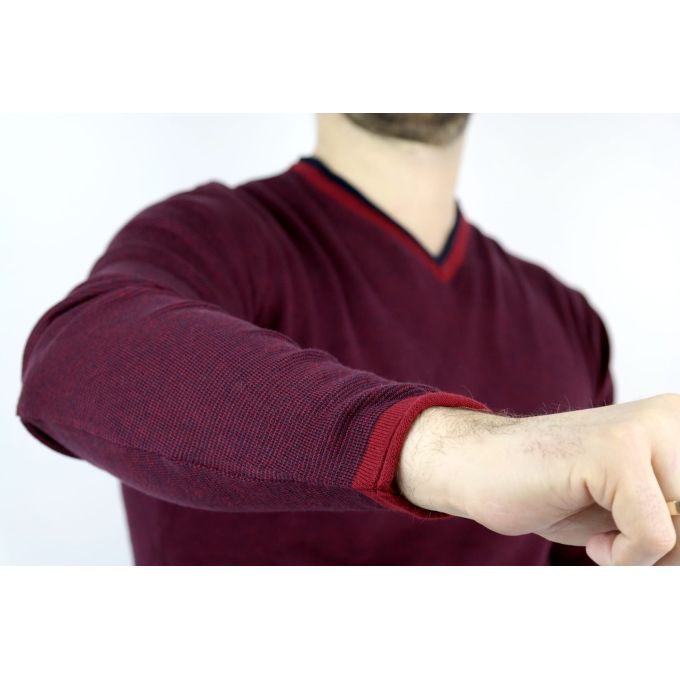 GREENBERG sweter męski prążki czerwony granat SWGB07 | Grishop | Swetry