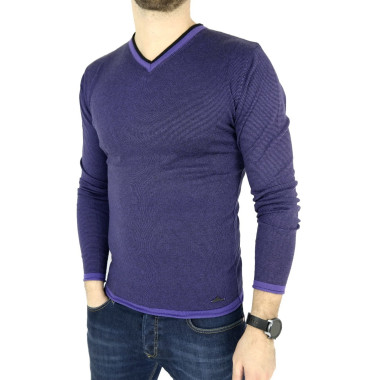 GREENBERG sweter męski prążki fiolet czarny SWGB08