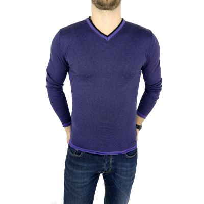 GREENBERG sweter męski prążki fiolet czarny SWGB08 | Grishop | Swetry
