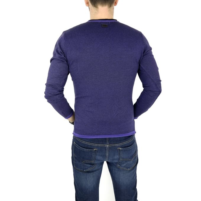 GREENBERG sweter męski prążki fiolet czarny SWGB08 | Grishop | Swetry