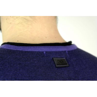 GREENBERG sweter męski prążki fiolet czarny SWGB08 | Grishop | Swetry