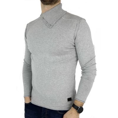 GREENBERG sweter męski popiel melanż golf guziki SWGB12 | Sklep GriShop.eu | Swetry