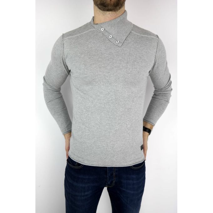 GREENBERG sweter męski popiel melanż golf guziki SWGB12 | Sklep GriShop.eu | Swetry