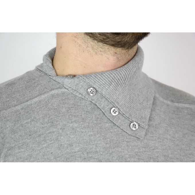 GREENBERG sweter męski popiel melanż golf guziki SWGB12 | Sklep GriShop.eu | Swetry