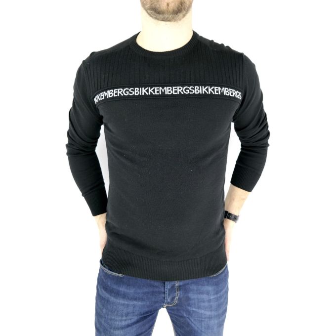 BIKKEMBERGS sweter męski czarny napis SWBB03 | Sklep GriShop.eu | Swetry