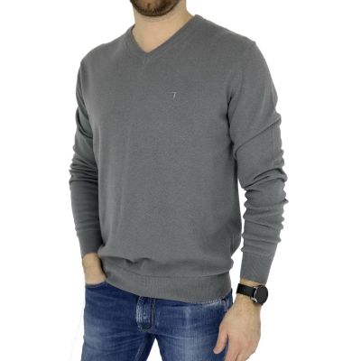 TRUSSARDI sweter męski szary serek SWTR15 | Grishop | Swetry