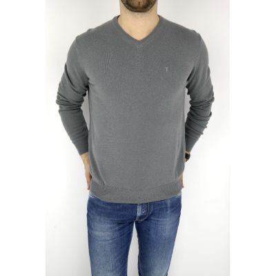TRUSSARDI sweter męski szary serek SWTR15 | Grishop | Swetry