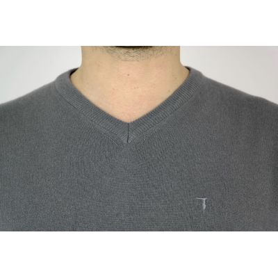 TRUSSARDI sweter męski szary serek SWTR15 | Grishop | Swetry