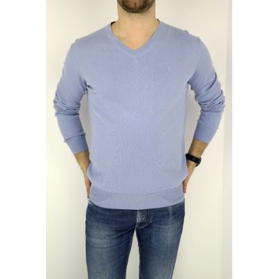 TRUSSARDI sweter męski fioletowy serek SWTR16 | Grishop | Swetry