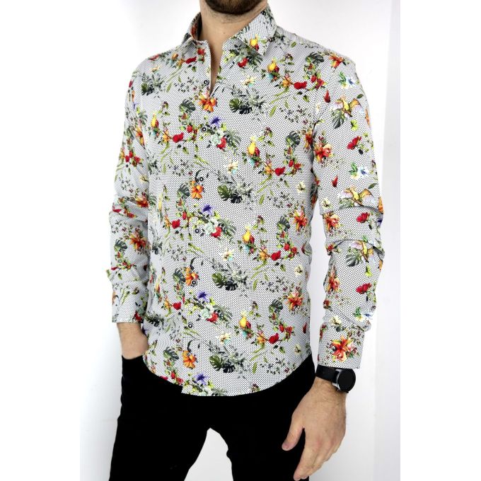 MCQUEEN Koszula męska MC020 groszki, kwiaty, papugi | Sklep GriShop.eu | Koszule