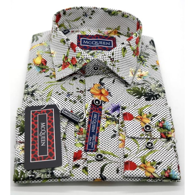 MCQUEEN Koszula męska MC020 groszki, kwiaty, papugi | Sklep GriShop.eu | Koszule