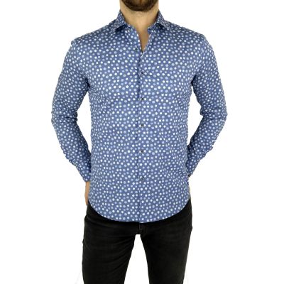 MCQUEEN Koszula męska groszki niebieskie MC026 | Sklep GriShop.eu | Koszule