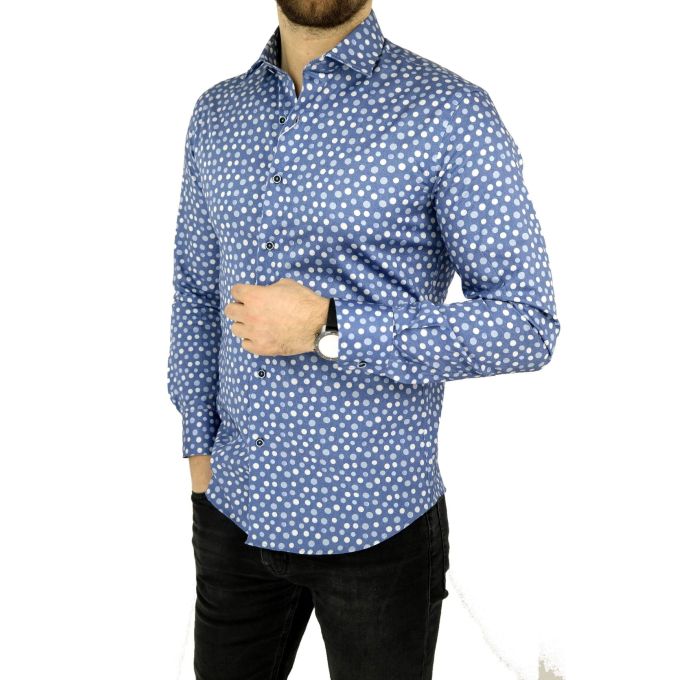 MCQUEEN Koszula męska groszki niebieskie MC026 | Sklep GriShop.eu | Koszule