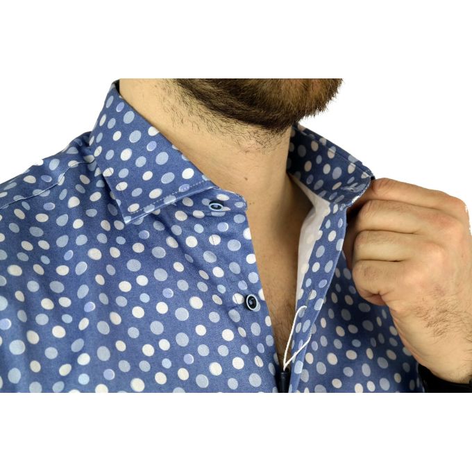 MCQUEEN Koszula męska groszki niebieskie MC026 | Sklep GriShop.eu | Koszule