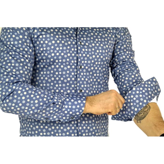 MCQUEEN Koszula męska groszki niebieskie MC026 | Sklep GriShop.eu | Koszule