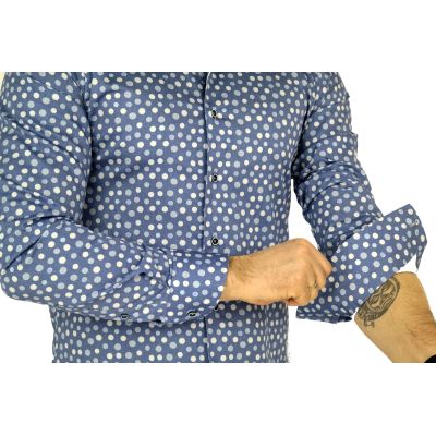 MCQUEEN Koszula męska groszki niebieskie MC026 | Sklep GriShop.eu | Koszule