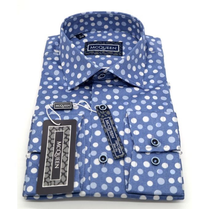 MCQUEEN Koszula męska groszki niebieskie MC026 | Sklep GriShop.eu | Koszule