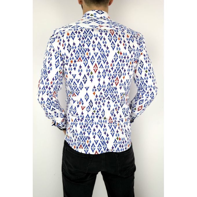 MCQUEEN Koszula męska biała w kolorowe romby MC016 | Sklep GriShop.eu | Koszule