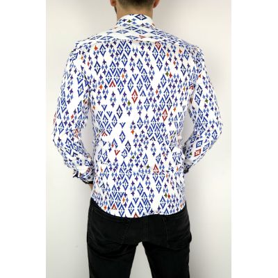 MCQUEEN Koszula męska biała w kolorowe romby MC016 | Sklep GriShop.eu | Koszule