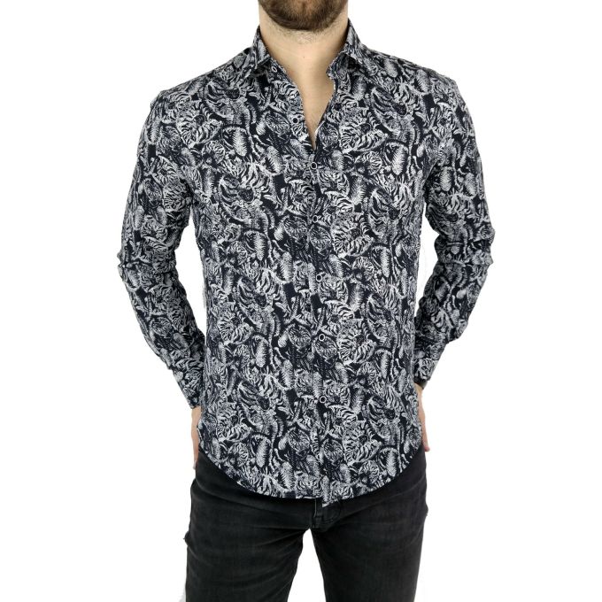 MCQUEEN Koszula męska czarno szara MC003 | Sklep GriShop.eu | Koszule