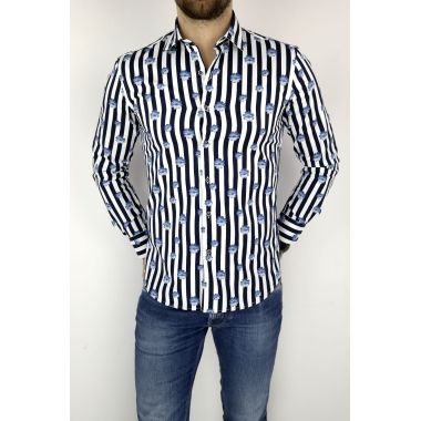 MCQUEEN Koszula męska granatowe paski kwiaty MC022 | Sklep GriShop.eu | Koszule 2