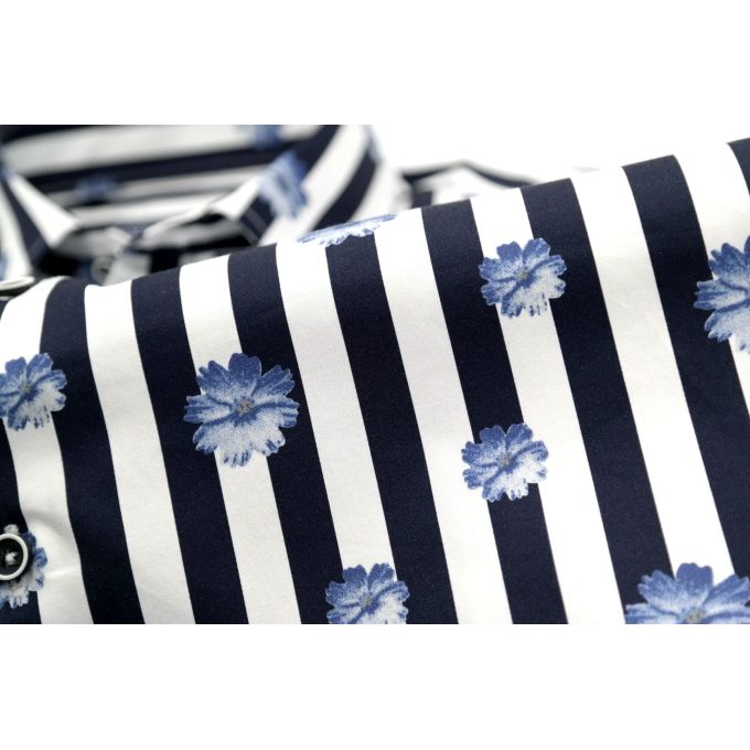 MCQUEEN Koszula męska granatowe paski kwiaty MC022 | Sklep GriShop.eu | Koszule