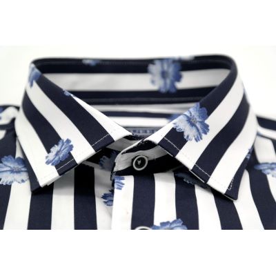 MCQUEEN Koszula męska granatowe paski kwiaty MC022 | Sklep GriShop.eu | Koszule