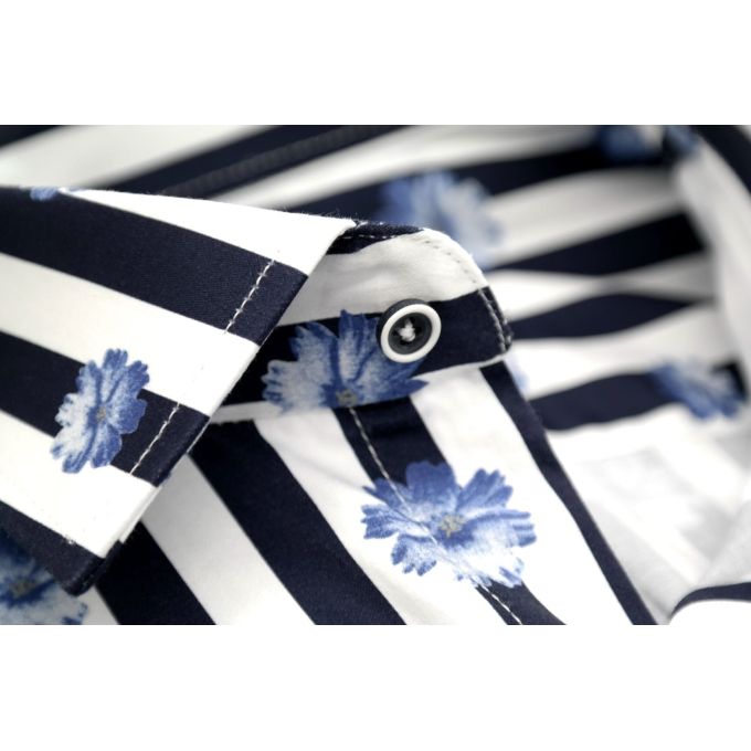 MCQUEEN Koszula męska granatowe paski kwiaty MC022 | Sklep GriShop.eu | Koszule