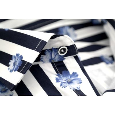 MCQUEEN Koszula męska granatowe paski kwiaty MC022 | Sklep GriShop.eu | Koszule