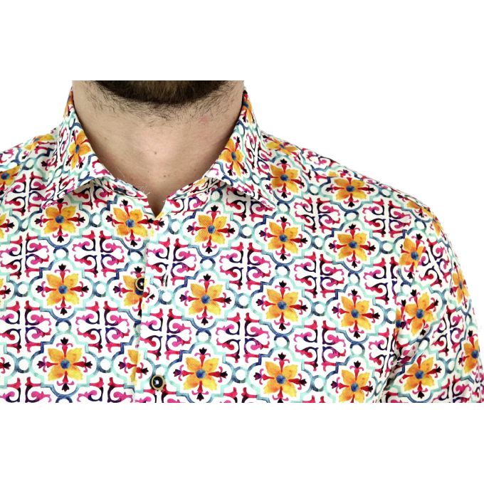MCQUEEN Koszula męska witraż kwiaty żółte MC025 | Sklep GriShop.eu | Koszule